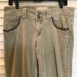 Vintage Boho Corduroy Jeans with Leather Trim